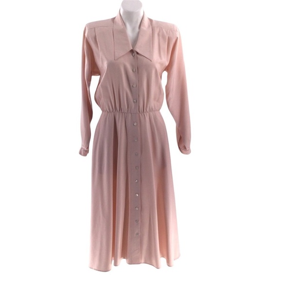 Vintage Liz Claiborne 100% Silk Pink Button Down Long Sleeve Shirt Dress - Picture 15 of 16